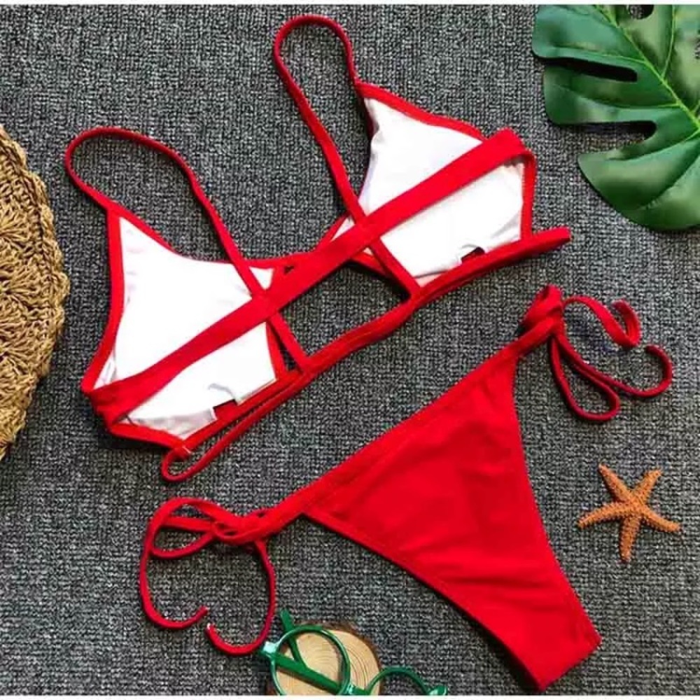 ‘Pascha’ Red cut out keyhole cheeky tie bikini - Picture 4 of 4